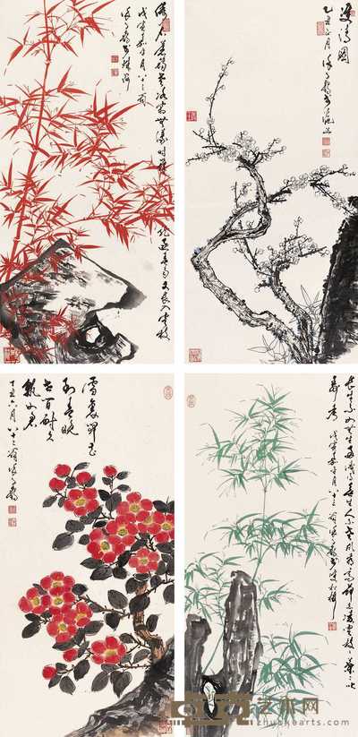 徐子鹤 花卉 四屏 80×43cm×4